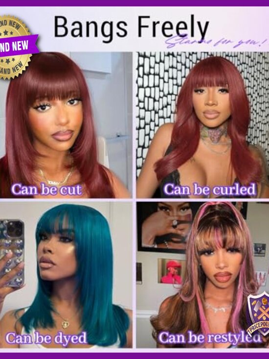 Human Hair Glueless Bob Wig with Bangs 14 Inch Straight Layered
